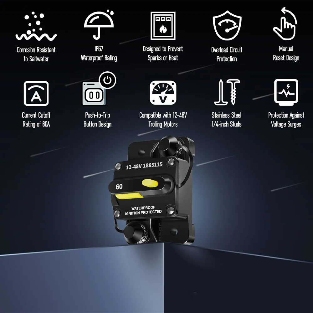 1865115 MKR-27 60A Circuit Breaker - Compatible with Minn Kota 12V/24V/36V/48V Trolling Motors, RV, Truck, Car Audio