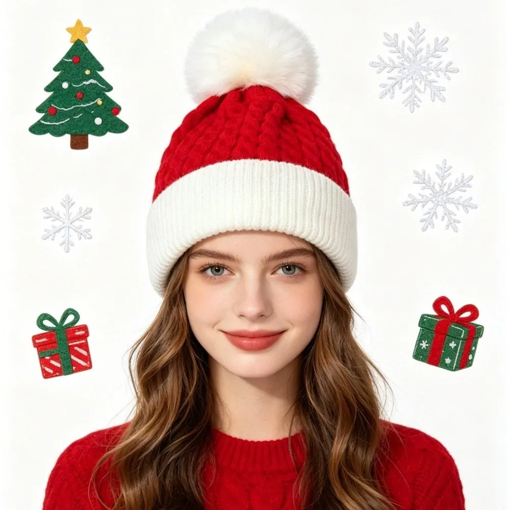 All-match Merry Christmas Hat Christmas Knitted Hat Warm Green Red Santa Beanie Hat Woolen Hat Korean Style Striped Hat Outdoor