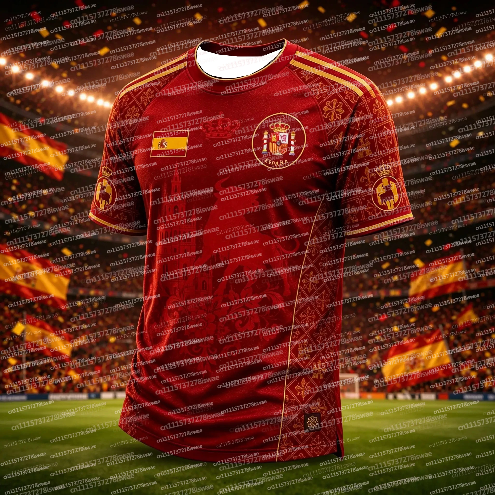 2026 New Fashionable Family Matching Spanish Jersey 3D Printed Sports Casual Short Sleeved Quick Drying Thin Unisex T-shirt Top