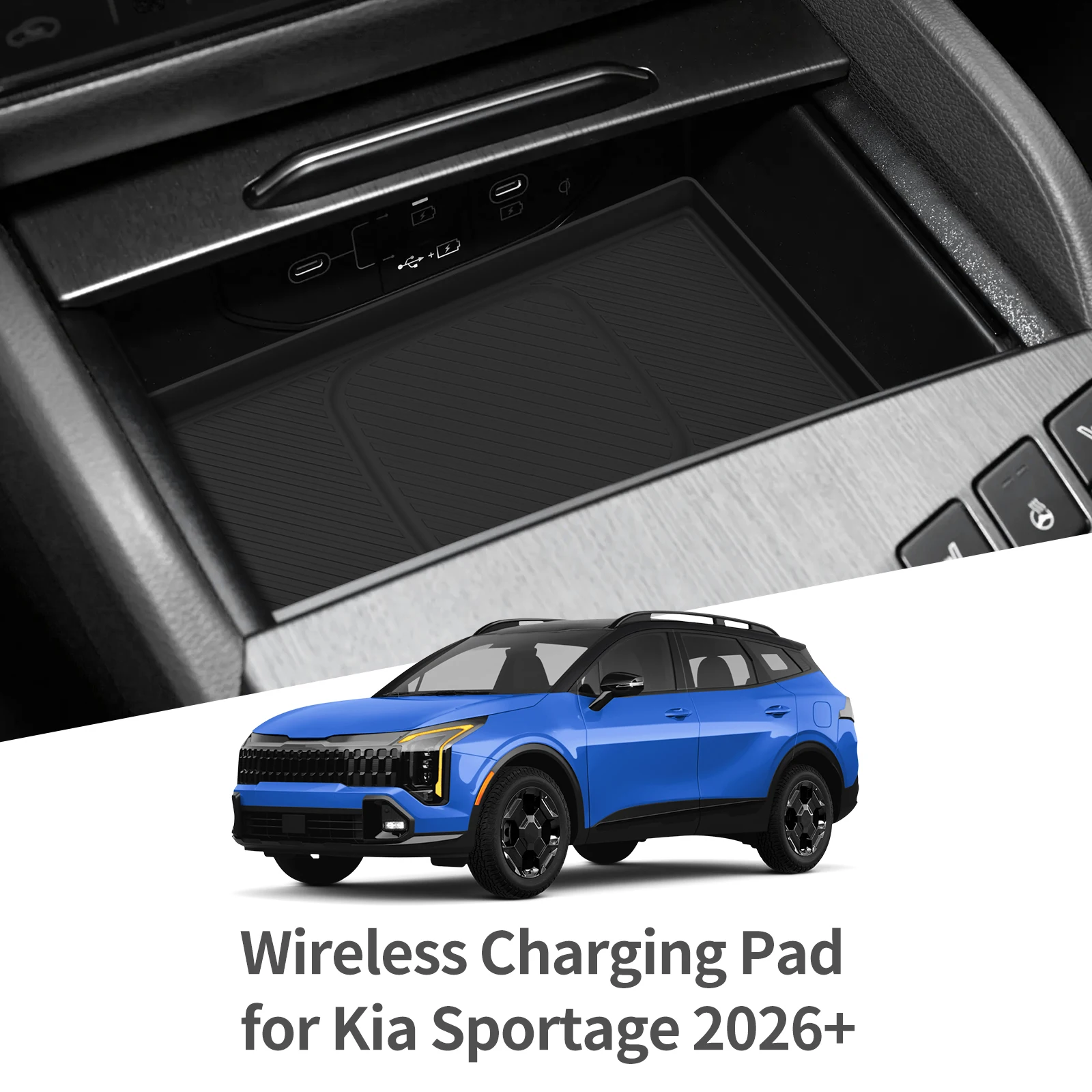 

for Kia Sportage NQ5 2022-2026 Car Anti Dirt Pad Silicone Mobile Wireless Charge Anti-Slip Mats Interior Accessiories Black