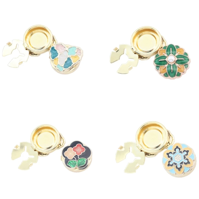 Q39C Hinged Back Enamel Button Cover Set for Shirts and Blouses, Gold Tone Clothing Detail with Glossy Finish, Pack of 2