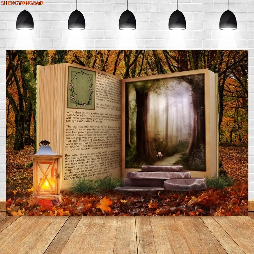 

Autumn Maple Forest Backdrop Fairy Tale Books Baby Shower Birthday Party Wedding Photography Backgorund Decor Photo Studio Props