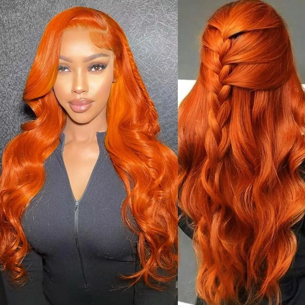 

Ginger Orange Lace Frontal Human Hair Wig 13x6 Body Wave 13x4 HD Lace Front Wig 180 Density Glueless Wig Colored Human Hair Wig