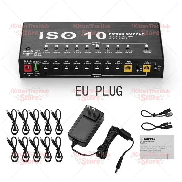 10 Output Fully Isolated Guitar Pedal Power Supply 9V 12V 18V with 5V USB