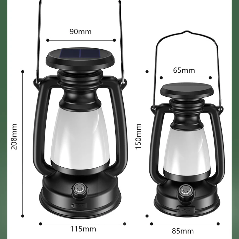 Lanterna de acampamento com carregamento solar USB recarregável, luz de acampamento, lanternas portáteis, lâmpada de tenda suspensa 3000-5000K