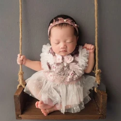 Newborn Photography Props Baby Girls Romper Outfit Lace Jumpsuit Bodysuit Headband Hat Clothes Infants Photo Shooting Clothing