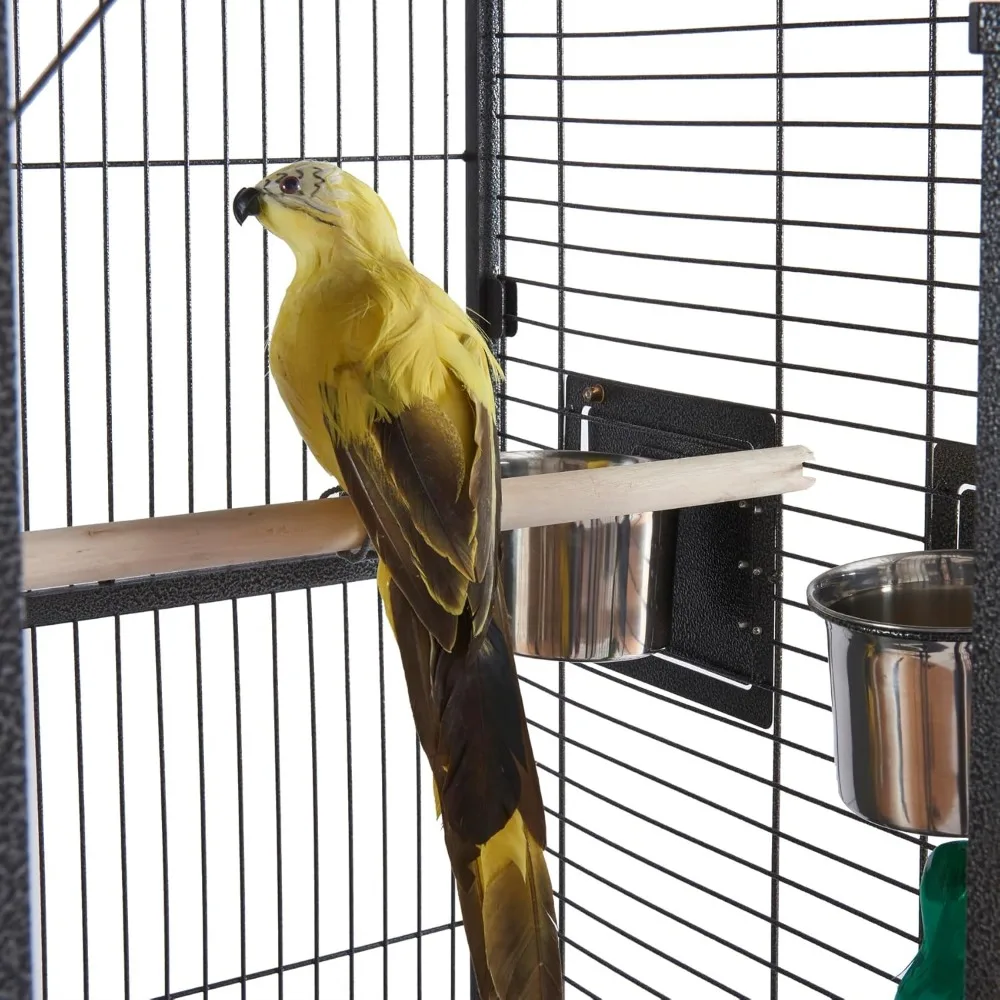 أقفاص الطيور الكبيرة من بانانا، قفص الببغاء، قفص حيوانات معدني واسع الطيران لبوجي ببغاء كونور مع عجلات حامل دوارة (69 بوصة