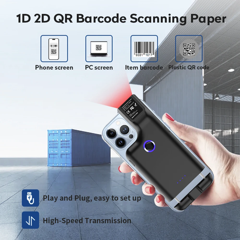 JR Barcode Scanner Wireless 2D 1D Bluetooth Phone Clip Portable Reader HC-101DC