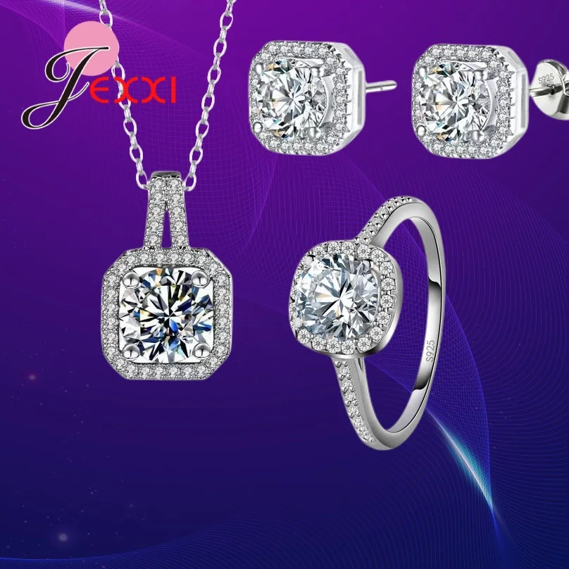 100% Real 925 Sterling Silver Jewelry Sets for Woman Female Super Shiny Cubic Zircon Stone Inlay Wedding Engagement Accessory