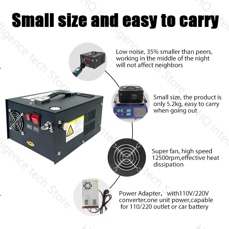 SHOEBOX-compresor de aire PCP de alta presión, bomba PCP para herramienta de equipo de buceo, Rifle o Paintball, 300bar, 4500Psi, 12V/110V/220V