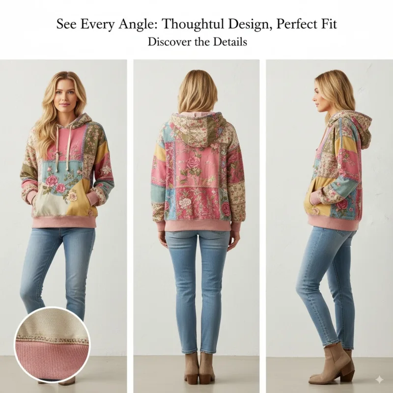 

French Flower Hoodie Top Women Autumn Spring Y2K Hoodie Casual Floral Print Hoodie Loose Thin Polo Neck Coat Oversized Top New