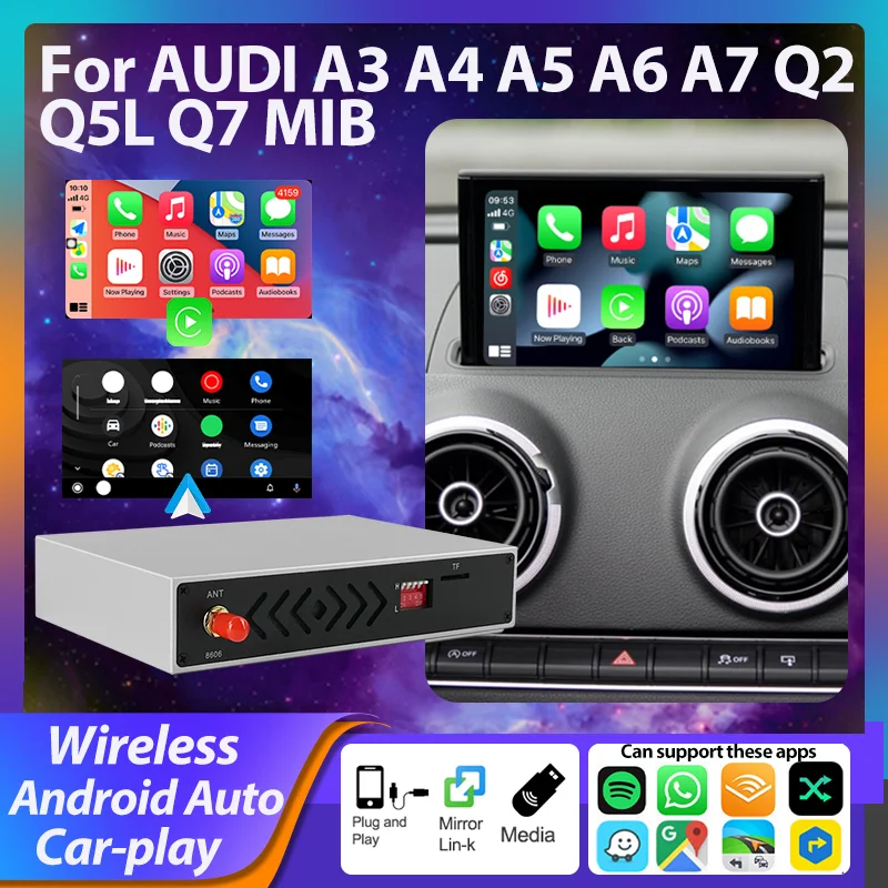 Wireless Car-Play Android Auto Box For Audi A3 A4 Q2 Q5L Q7 2014 – 2018 MIB System Adapter Box Adapter Screen Radio Mirror Link