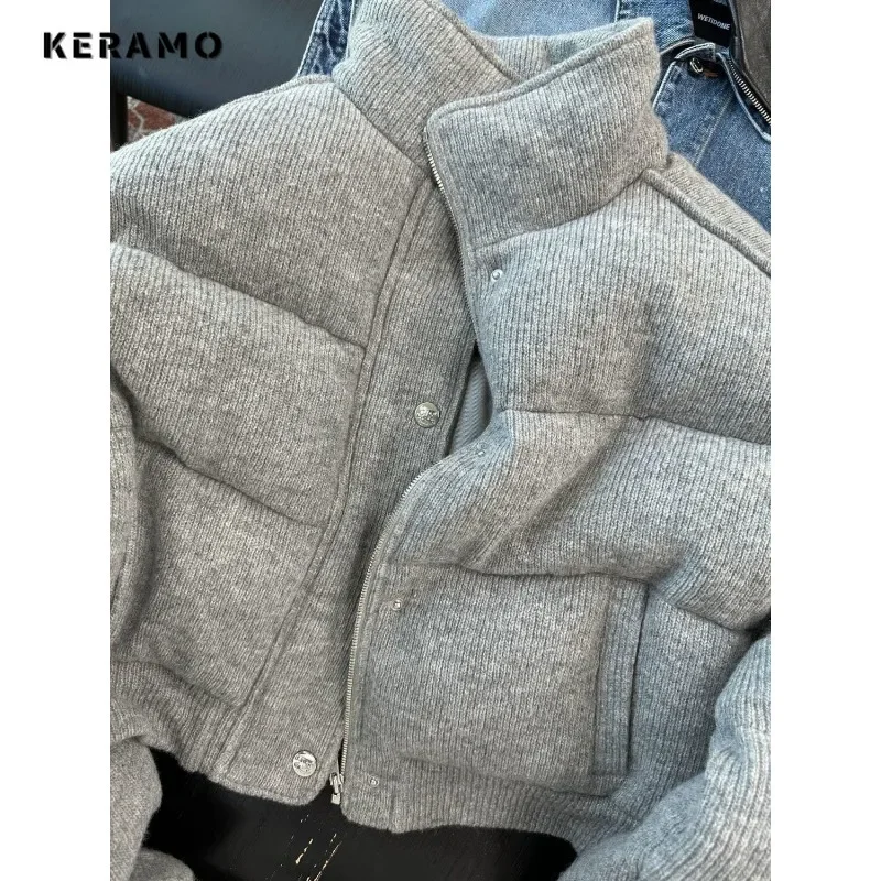 2024 Winter Korean Casual Chic Single Breasted Parkas Slim Fit Jacket For Women Short Outerwear Fashion Warm Thick Solid Coat