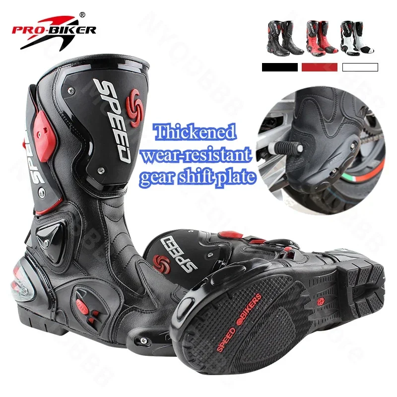 PRO-BIKER Speed Motorcycle Racing Boots Off Road Competition Anti Slip and Anti Collision Microfiber Leather Knight Boots