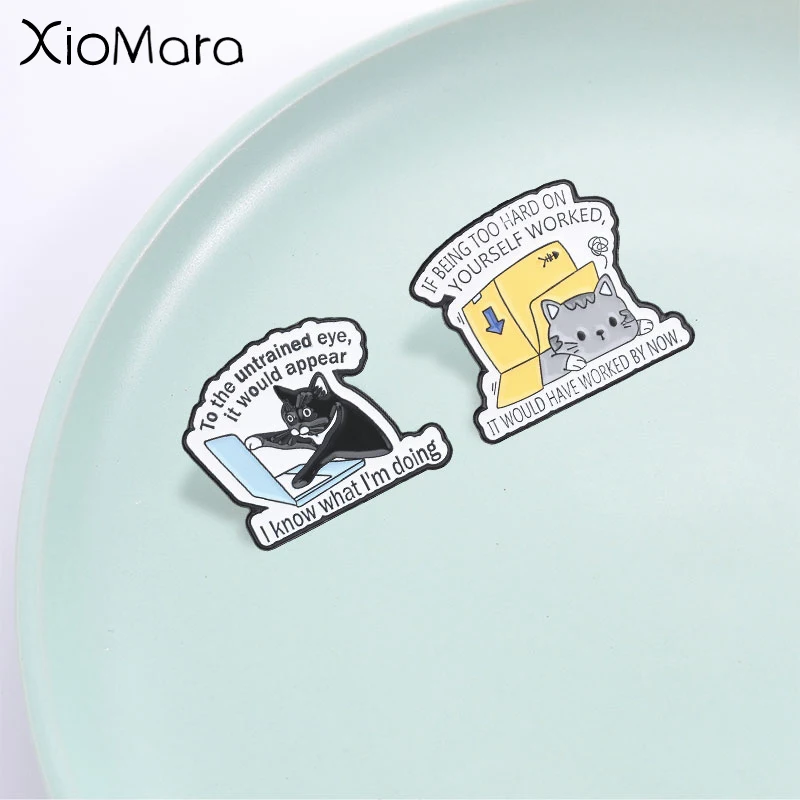 Niedliche Bürokatzen-Emaille-Anstecknadel, Lustiges Cartoon-Katzen-Abzeichen mit Selbstironischen Zitaten, Modisches Accessoire, Bestes Geschenk für Freunde