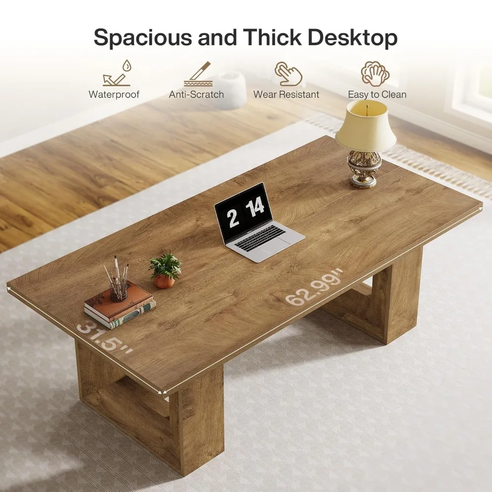 Home Office Desk, 62.99" Large Farmhouse Executive Desk, Computer Table for Office, Conference Room, Study Room, Customized