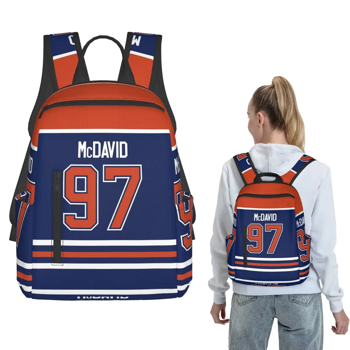 Edmonton Oilers Connor McDavid Home Jersey Back Phone Case Backpack Daypack Boys Girls BookBag School Bag Shoulder