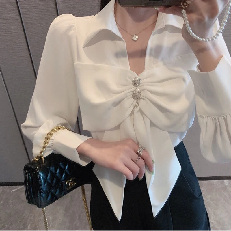 Bow Long Sleeve Blouses Women Elegant Females All-match Spring Clothing Ropa Mujer Design Retro Chic Fashion New Korean Style