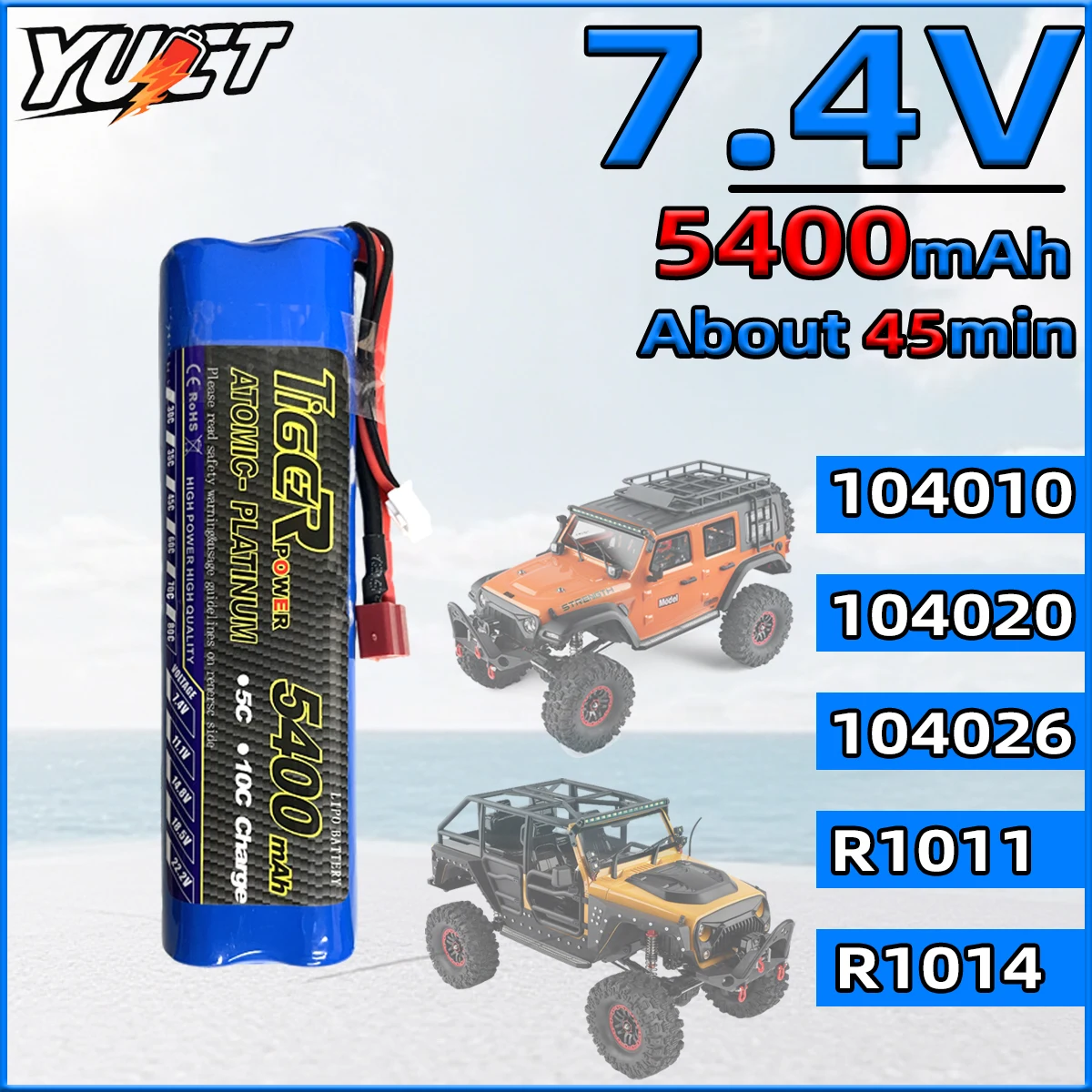 WLtoys Upgrade 2S LiPo Battery 7.4V 5400mAh Rechargeable for 1/10 WLtoys 104006 104010 104020 104026 HB R1011 R1014 RC Car Parts