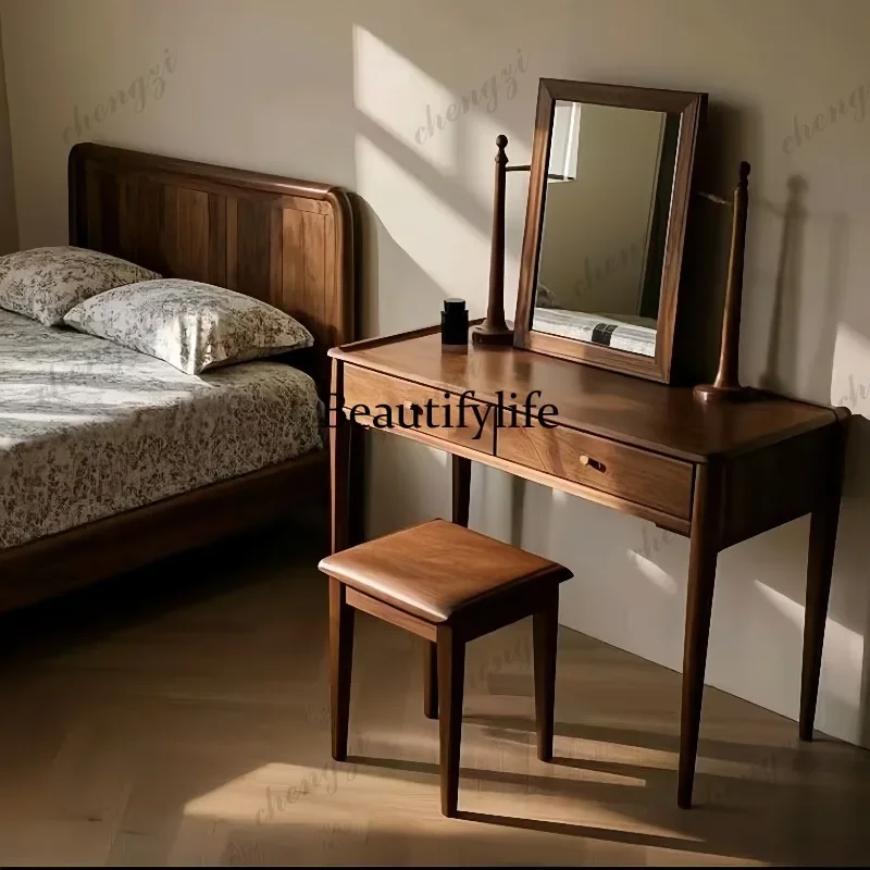 M07 New Chinese light luxury walnut dresser solid wood dresser texture with mirror dressing cabinet