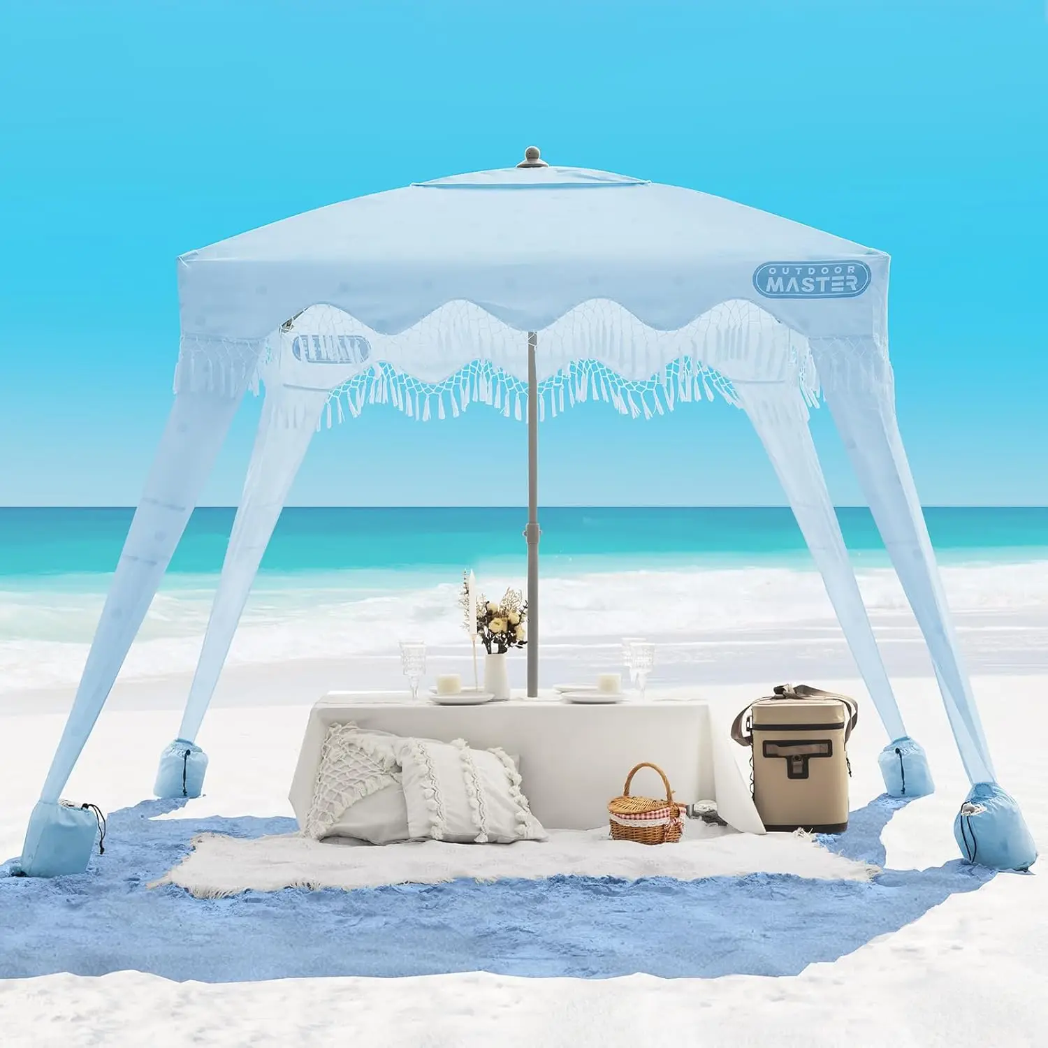 

6x6ft Beach Cabana with Fringes, UPF 50+ UV Protection, Easy Setup, Portable Canopy with Sandbags & Side Wall