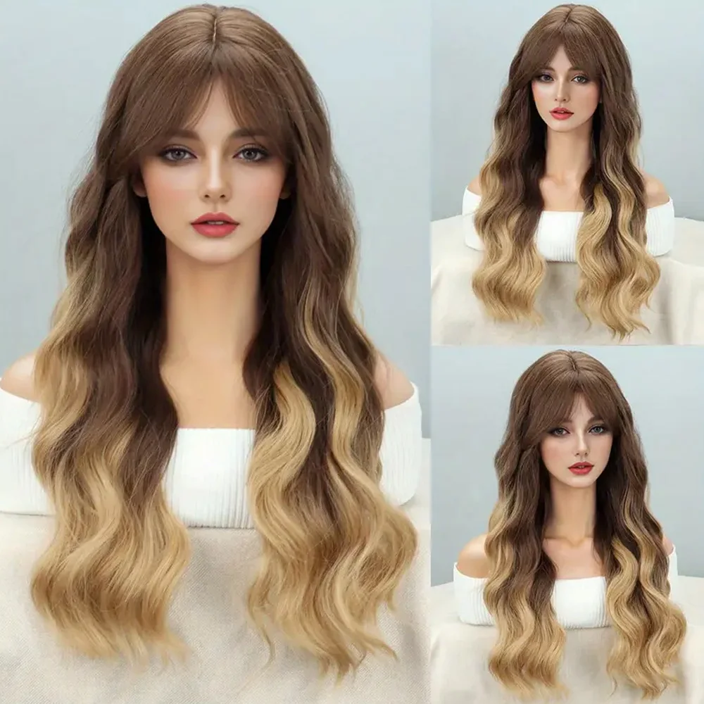 Synthetic gradient long curl Wavy wig Synthetic wig Heat-resistant elegant natural wig for everyday use