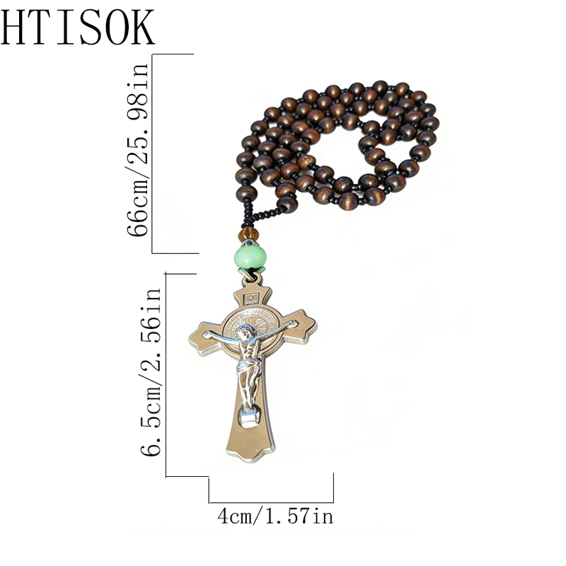 

New Handcrafted Silver Jesus Crucifix Wood Beaded Rosary Chain Religious Jewelry for Christian Faith Wear and Sacred Gift Giving