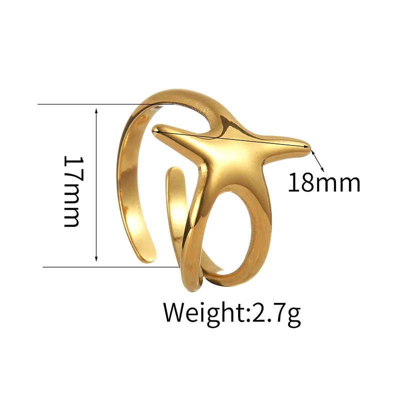 Goxijite Hot Selling Gold Color Ring Stainless Steel Irregular Shaped Star Open Adjustable Rings Accessories Jewelry Gift