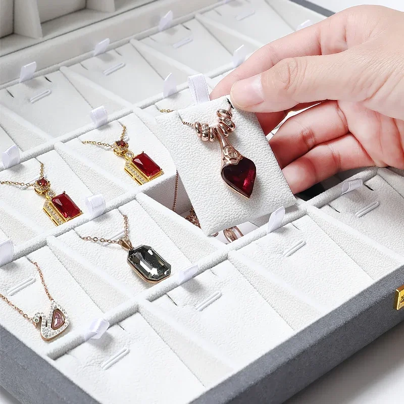 

High-grade luxury microfiber jewelry box ring necklace storage box pendant double-sided jewelry gift box