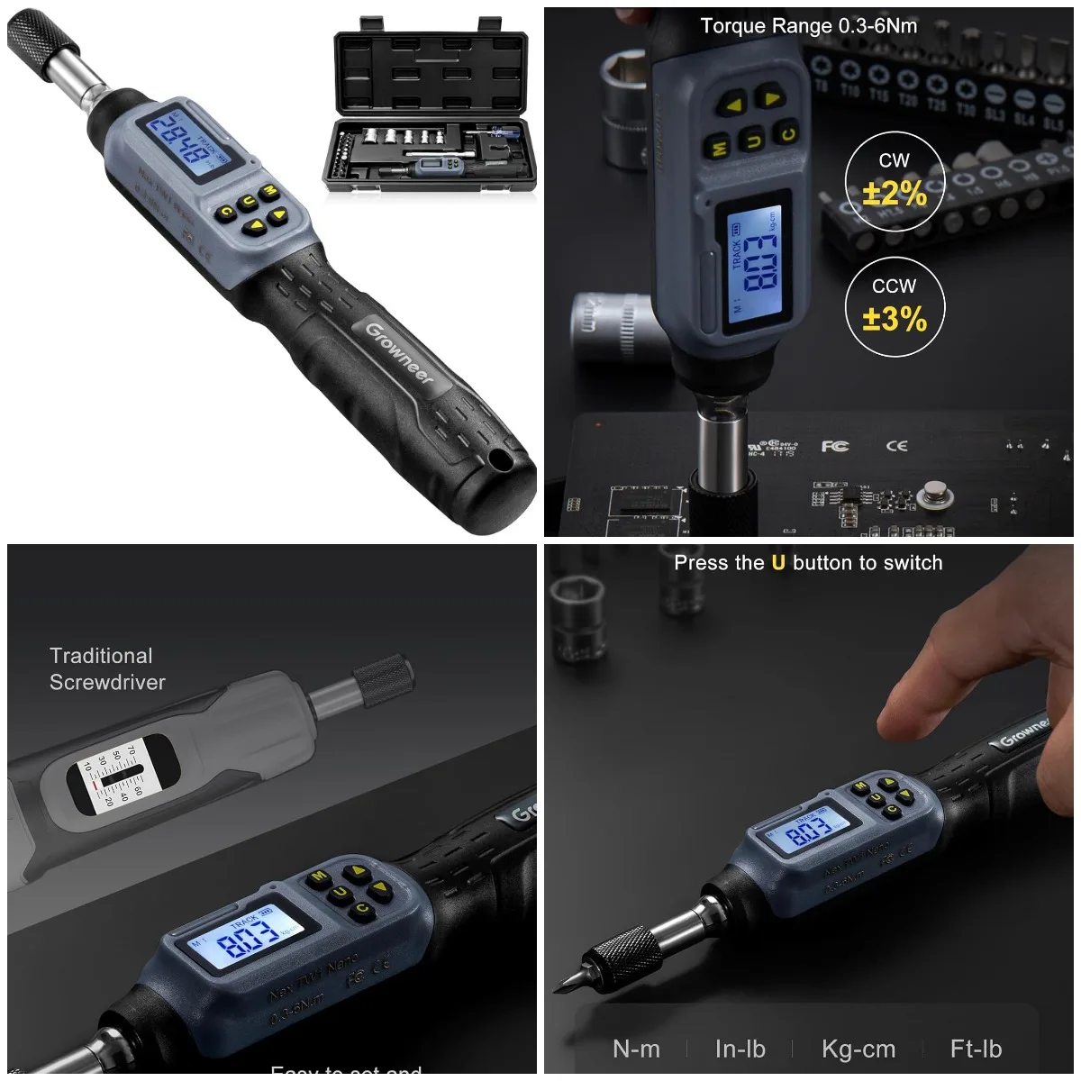 

Digital Torque Screwdriver 2.66-53.1 In-lbs, 1/4'' Drive, LED & Buzzer, 27-in-1 Set