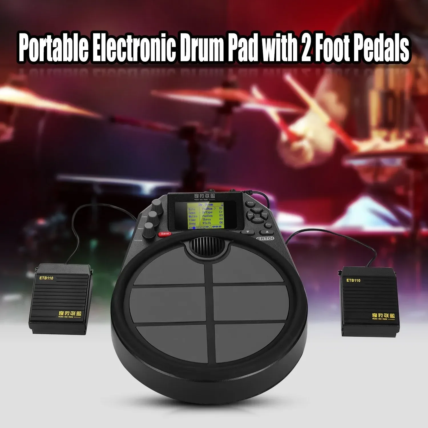 Portable Electronic Drum Percussion Drum Practice Pad 15 Drum Kit Sounds 59 Demo Metronome Timer Function LCD Display With 2 Foo