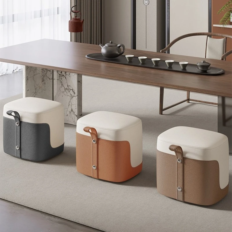 360° Rotating Ottoman with Wheels Portable Upholstered Foot Stool with Handle Modern Square Storage Ottoman for Living Room