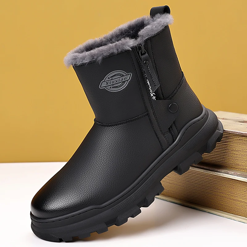 2024 New Men Snow Boots Winter Thermal Outdoor Boots Wear-Resisting High Top Walking Shoes Comfortable Convenient Chelsea Boots