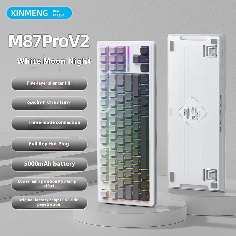 New XINMENG M87ProV2 Mechanical Keyboard 87Keys Tri Mode RGB  Wireless Gaming Keyboard 5000mAh E-Sports Hot Swap Gasket Pc Gamer