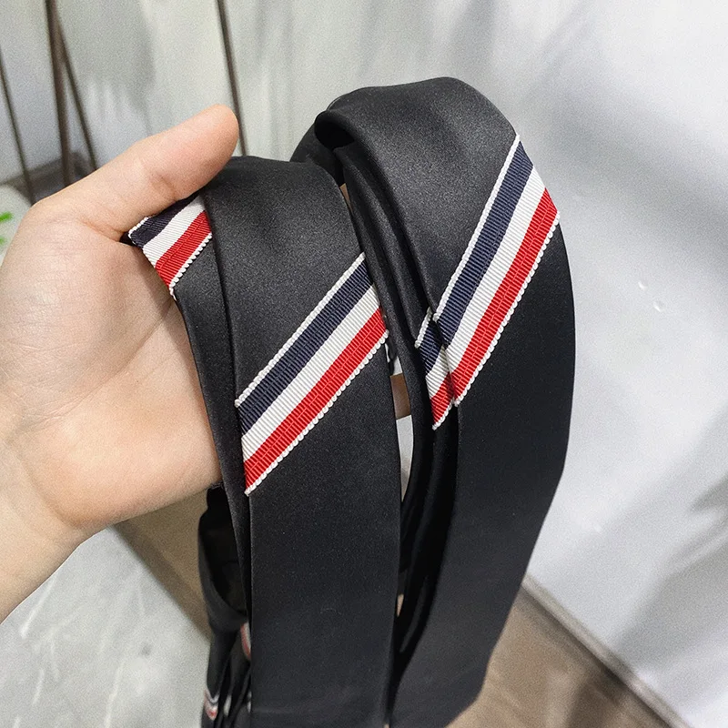 Fashion Brand Red White Blue Stripes Webbing Design Office Casual Simple Zippered Suit Tie Unisex Trend Versatile JK Tie