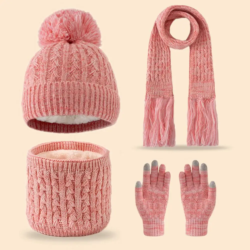Winter Hat Scarf Glove Combo 3pcs Kids Winter Hat Scarf Gloves Set Rainbow Twist Knit with Plush Ball Long Cozy for Children