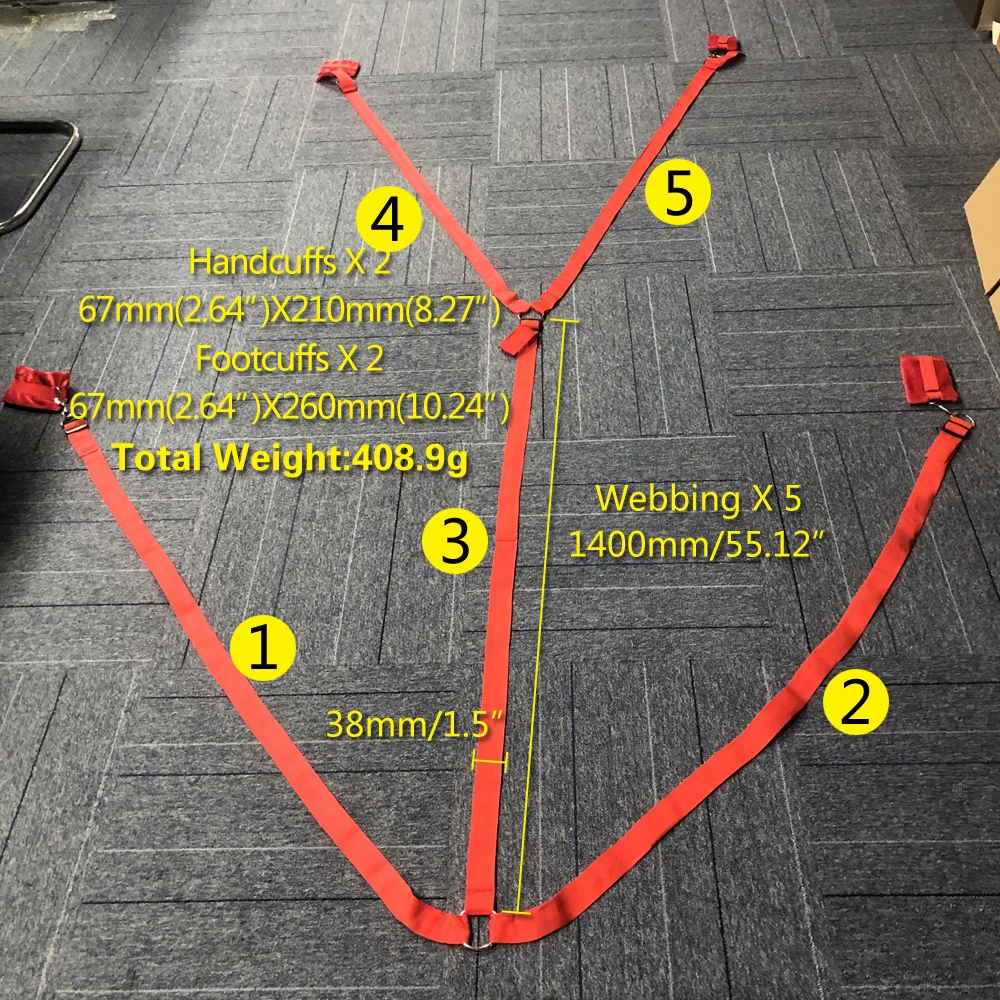 BDSM حزام السرير عبودية البديل ملزمة على السرير مع ألعاب جنسية ملزمة قطيفة ، أصفاد يمزح أصفاد القدم ، عبودية ذاتية Sm