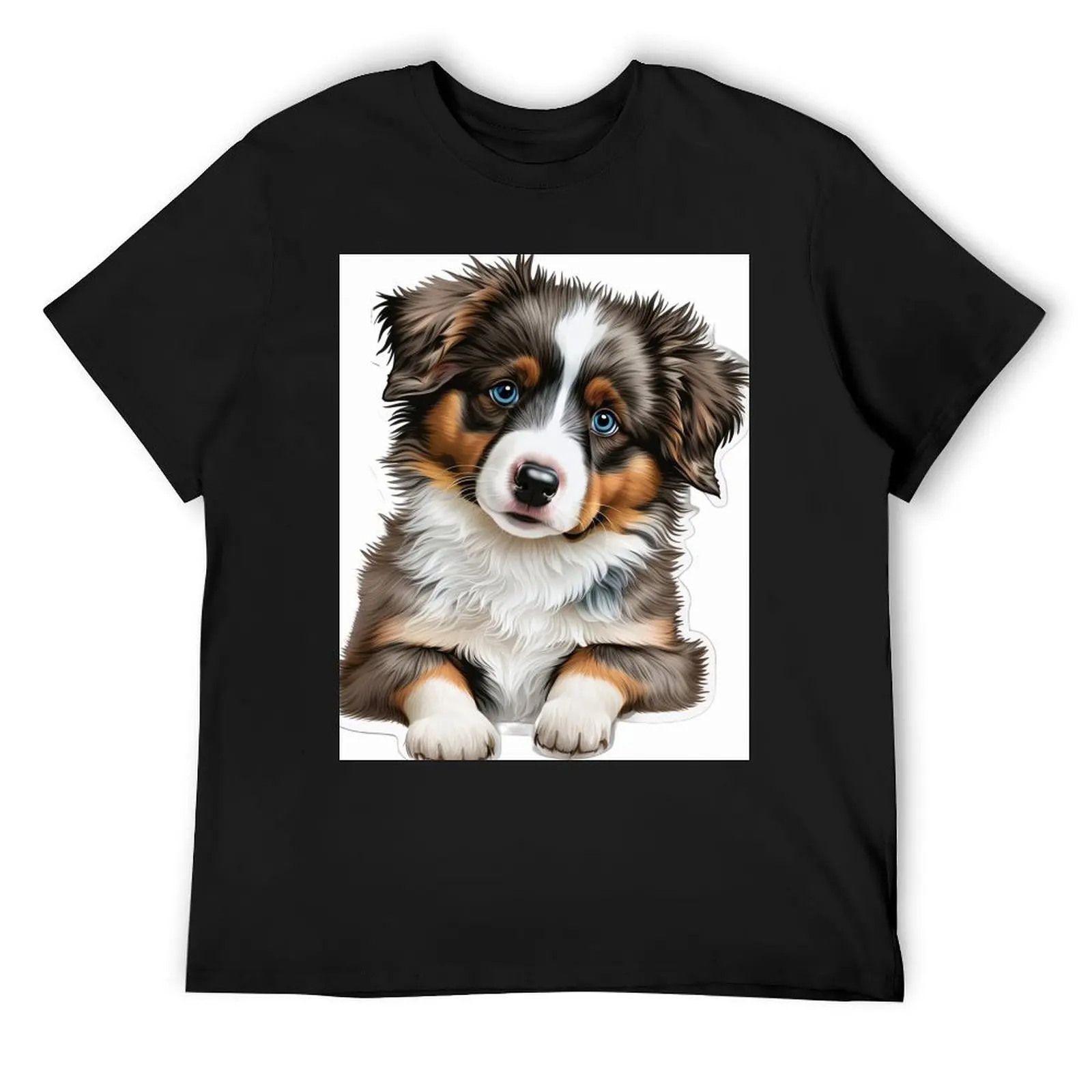 Adorable Australian Shepard puppy T-Shirt summer tops blue archive plus sizes shirts graphic tee mens fashion