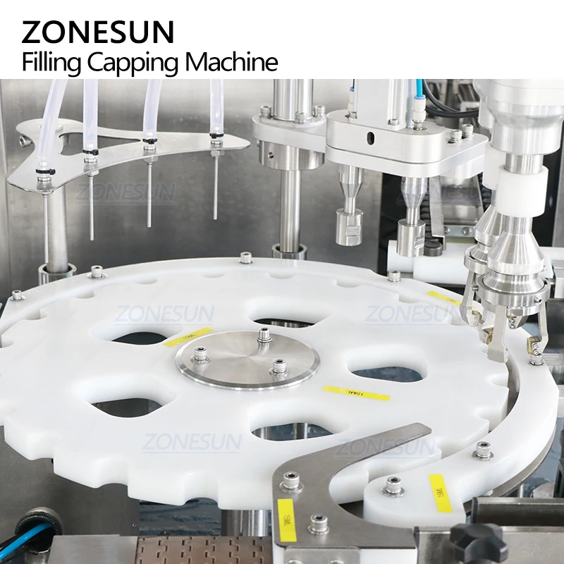ZS-AFC50 Monoblock Rotary 4 Heads Servo Magnetic Pump Essential Oil Bottles Liquid Filling Capping Machine