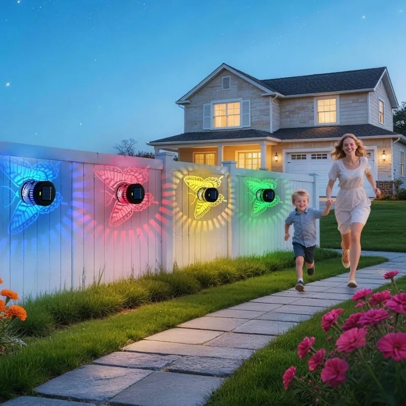 Decorative Solar Butterfly Lights Garden Wall Step Deck Light Outdoor Decor Colors Changing Fence Lights for Post Patio Backyard view 4
