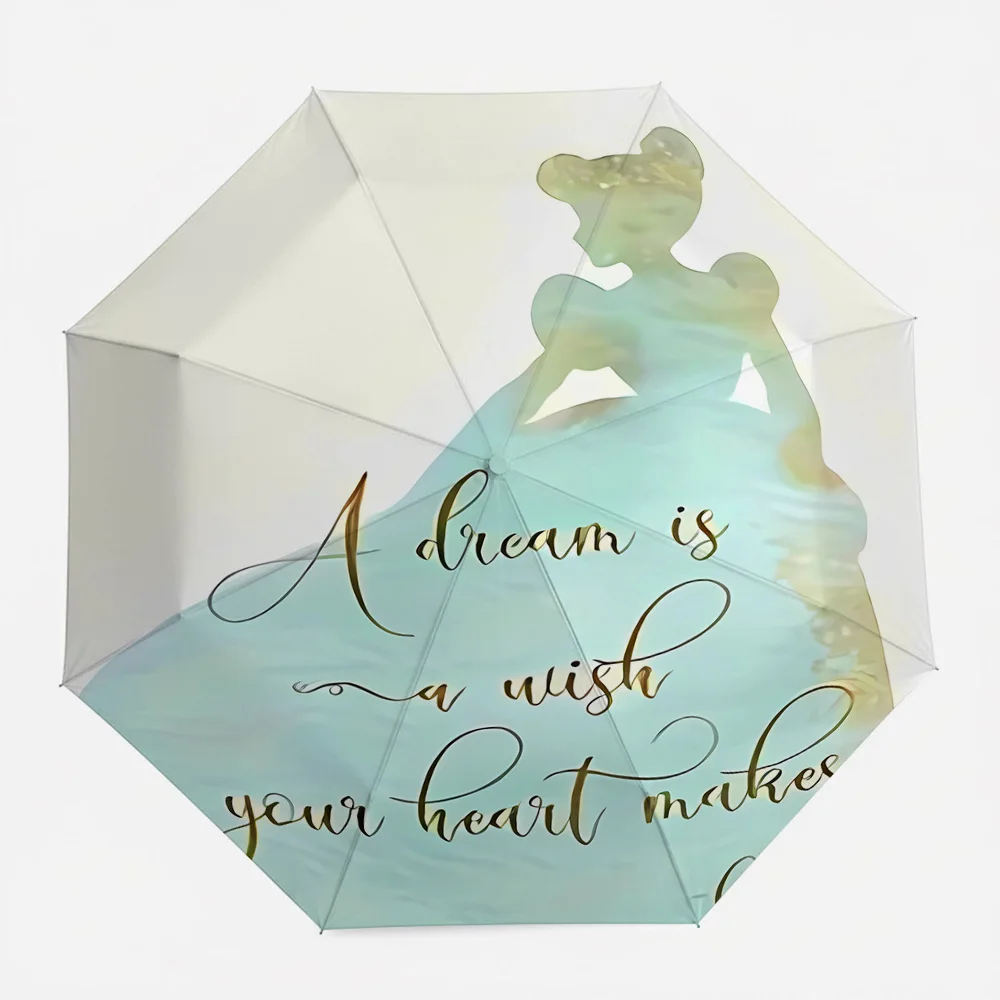 

Автоматический складной зонт с принтом-цитатой Disney Cinderella "A Dream Is A Wish Your Heart Makes", портативный ветрозащитный зонт для путешествий