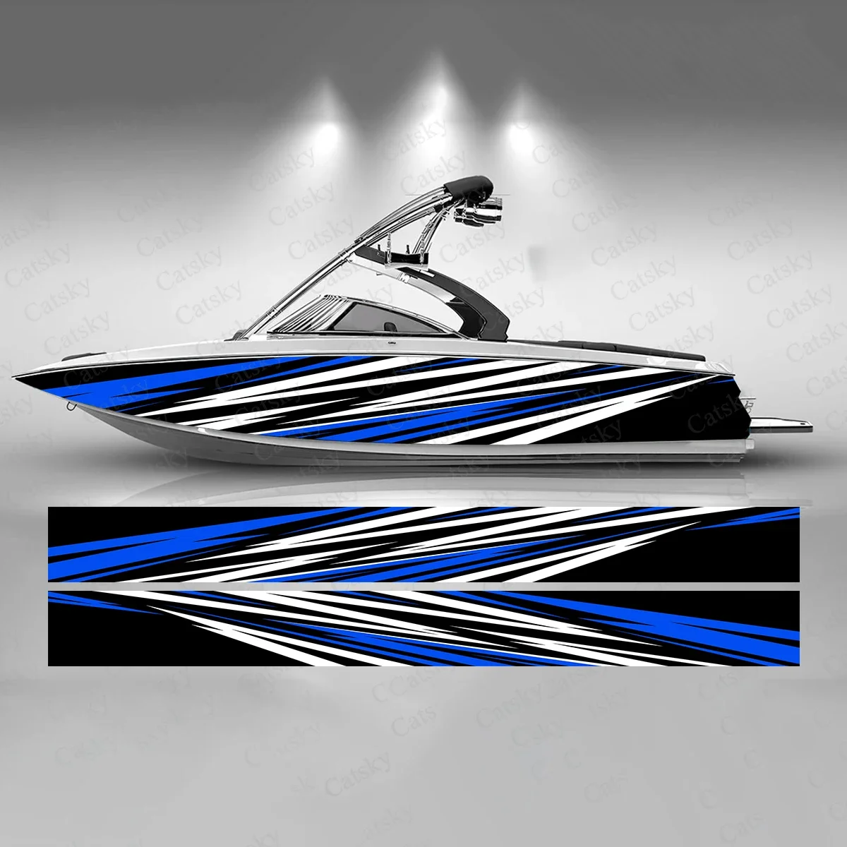 Blue Colorful Lightning Design Boat Sticker Fashion Custom Fish Boat-Sticker Vinyl Waterproof Boat Wrap Graphic Boat Wrap Decal