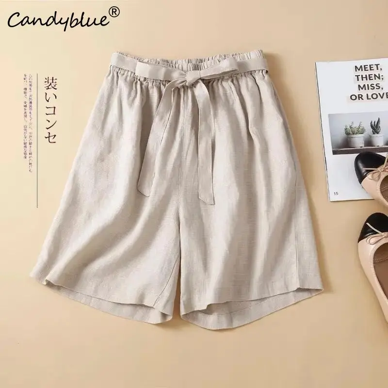 

Shorts Women's Summer New Fashion Solid Bow Tie Wide Leg Shorts Loose Casual Five Quarter Pants Elegant Straight Female Bottoms