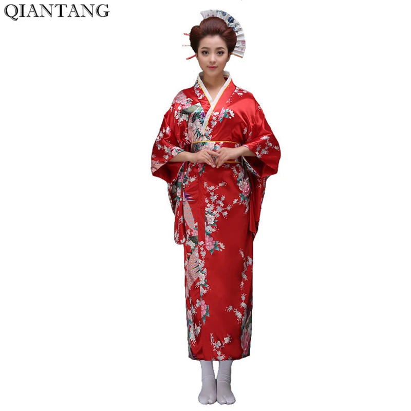 Red Vintage Japanische Damen Kimono Bad Kleid frauen Faux Silk Yukata Mit Obi Leistung Dance Kleid Cosplay Kleidung H0029