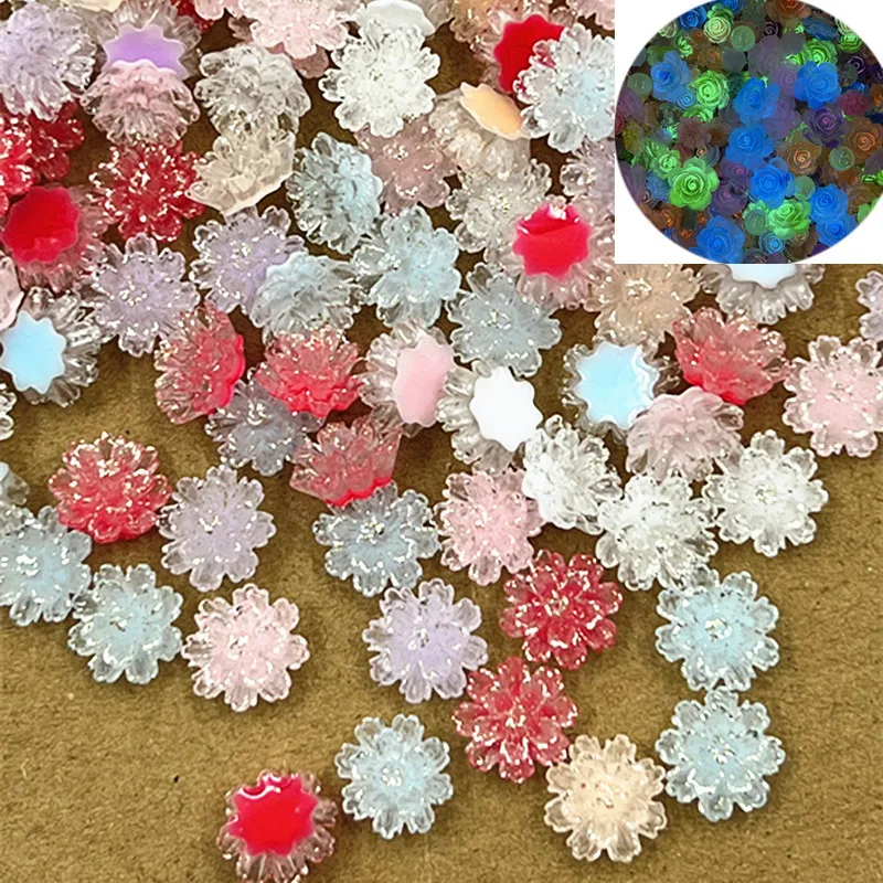 

50 Pieces Of 12mm Multi-Color Resin Flowers Luminous Flowers Decorative Crafts Flat Back Cabochon Scrapbook DIY Accessories