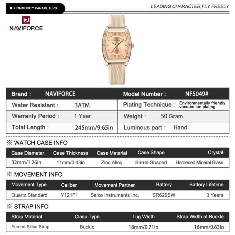 NAVIFORCE, reloj de pulsera elegante para mujer, correa de silicona suave, relojes deportivos para mujer, relojes de vestir completos, relojes de