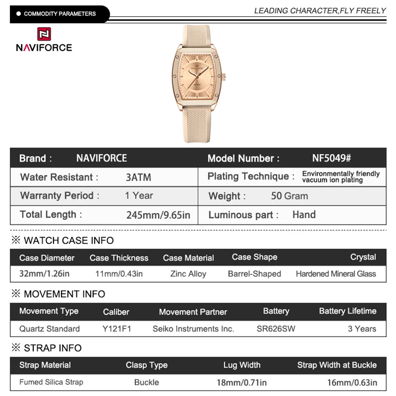 NAVIFORCE elegancki damski zegarek na rękę miękki pasek silikonowy damski sportowy pełny strój zegary damskie zegarki kwarcowe wodoodporne NF5049