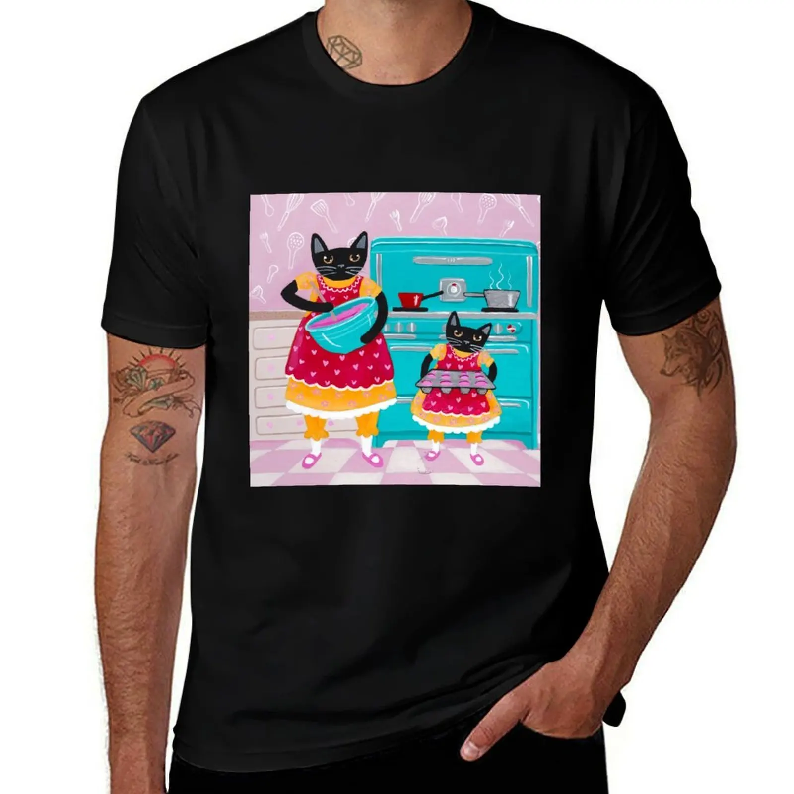 Making Cupcakes with Cats T-Shirt Retro Graphic Print T-Shirt
