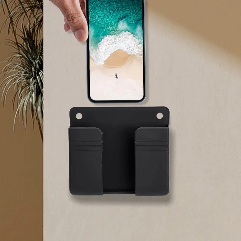 Multifunction Smartphone Holder Wall Mounted Organizer Storage Box Wall Remote Control Charger Dock Stand Organizer Bracket