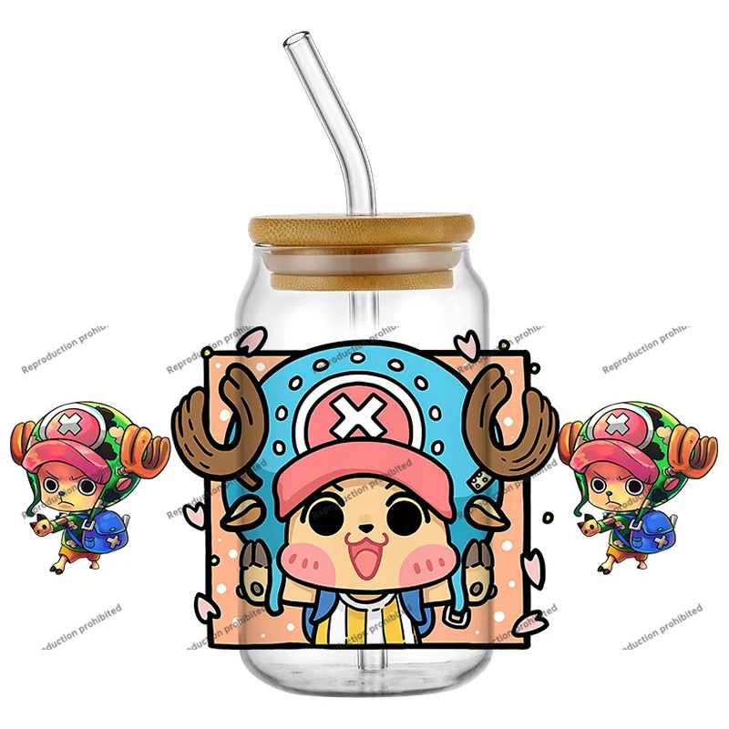 One Piece cartoon design Waterproof UV DTF Transfer Sticker for 16oz Glass Cup Wrap Stickers DIY Customizable